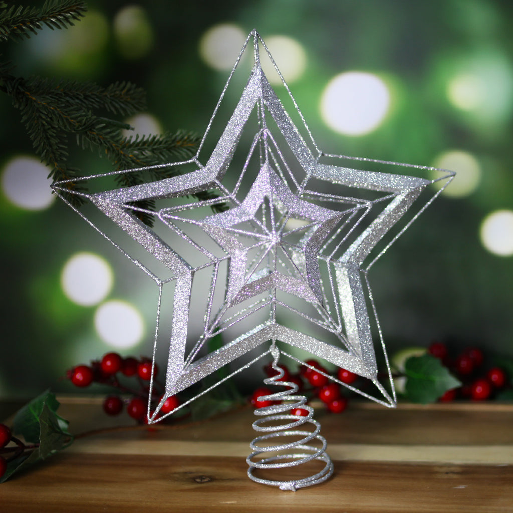 Silver Decorative Tree Topper Star 215mm
