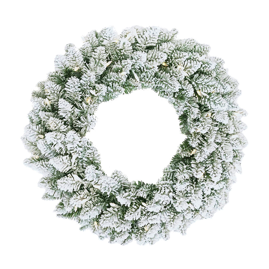 Snowy Flocked Wreath 61cm Pre-Lit