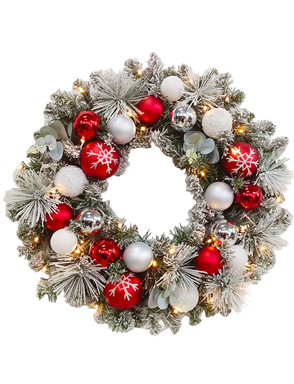 The Vancouver Pre Decorated Flocked Wreath Pre-Lit Battery-60cm