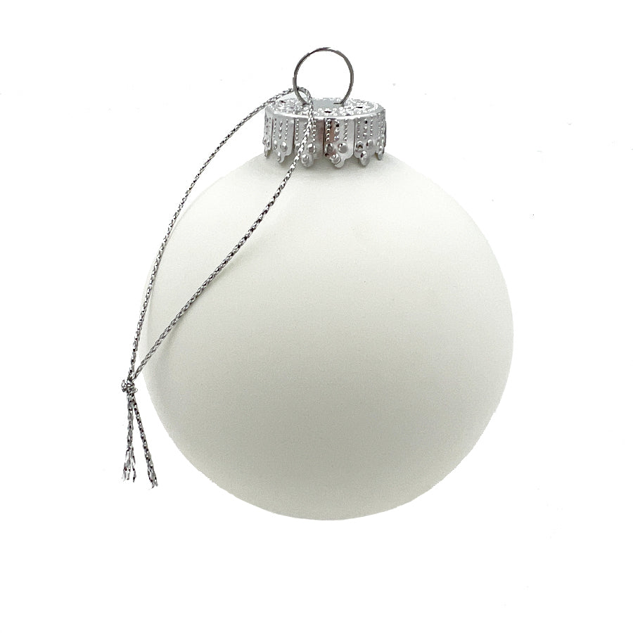 Glass Christmas Bauble Single WHITE VELVET MATT 80mm