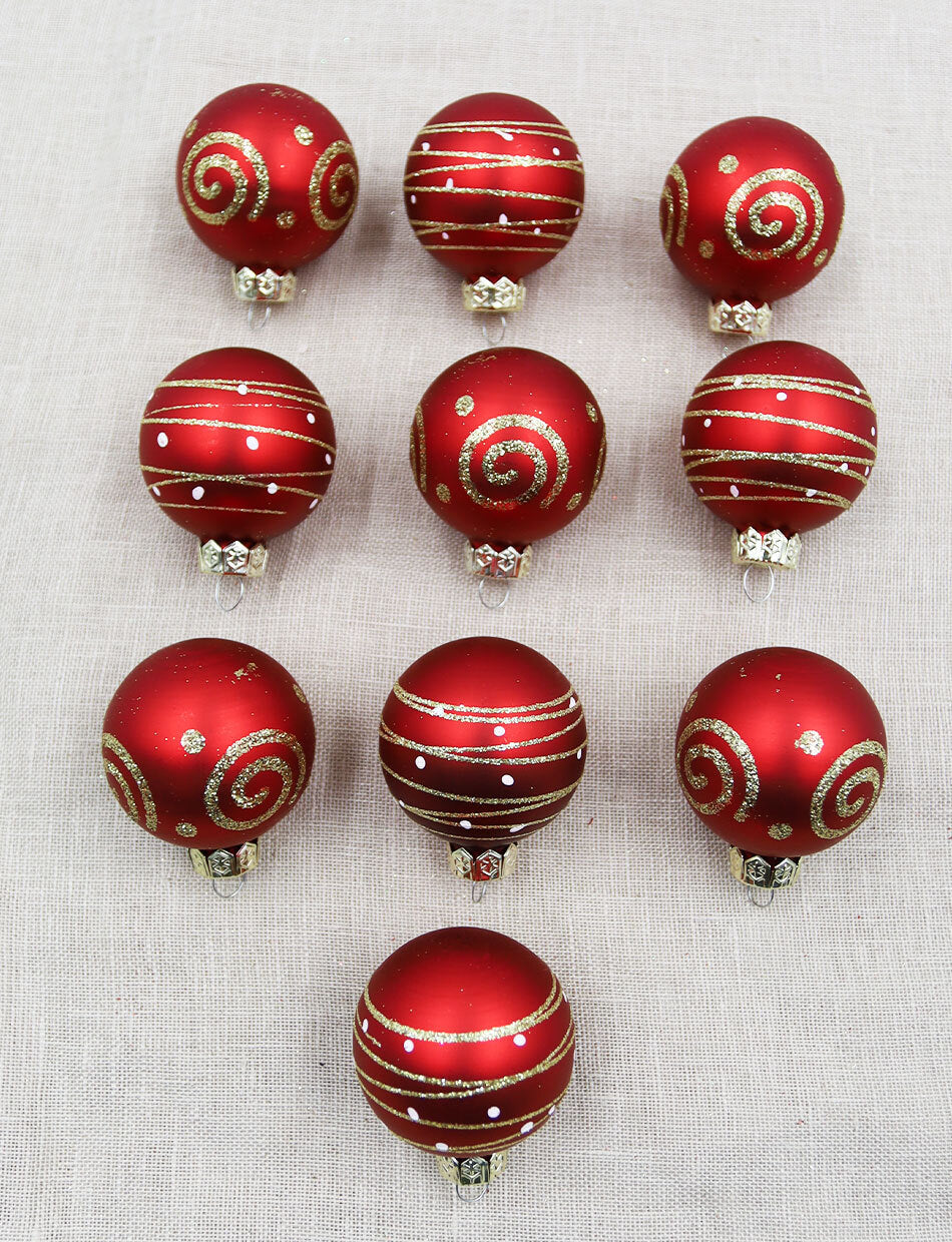 45mm RED Design Glass Baubles 10 Pack