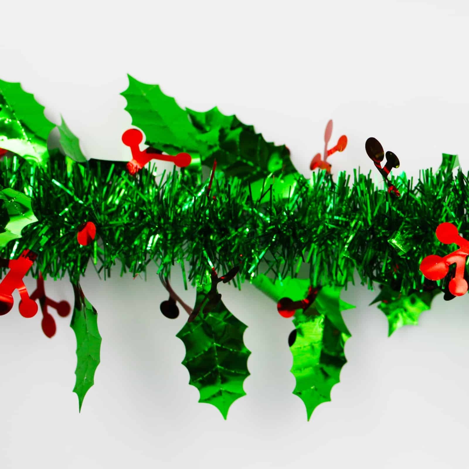 25m HOLLY Green Leaf Tinsel with Red Berry 100mm wide