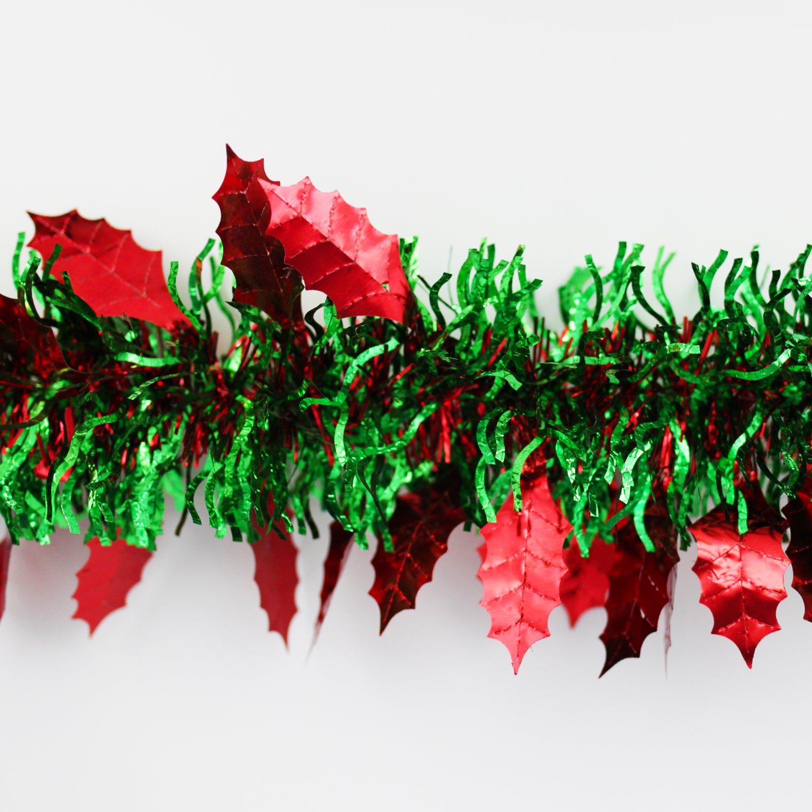 25m HOLLY Red Leaf with Green Red Tinsel 100mm wide
