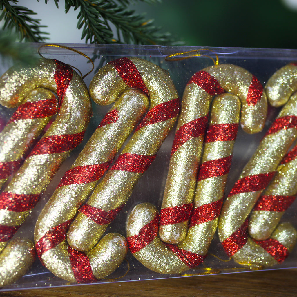 Christmas Ornaments Candy Cane Red and Gold 10 Pack