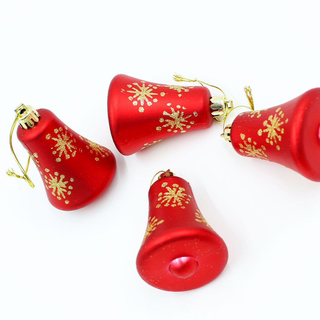 RED BELL SHAPED BAUBLES With GOLD 75mm