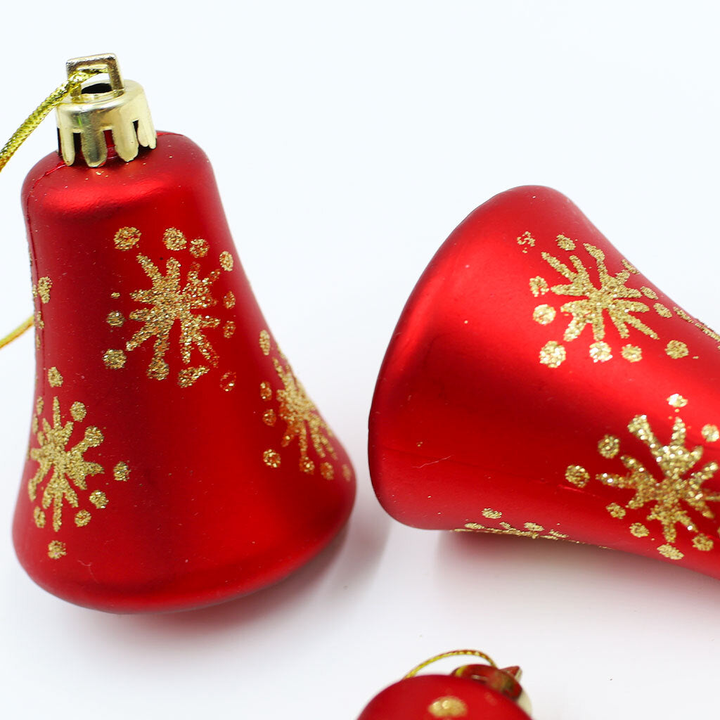 RED BELL SHAPED BAUBLES With GOLD 75mm