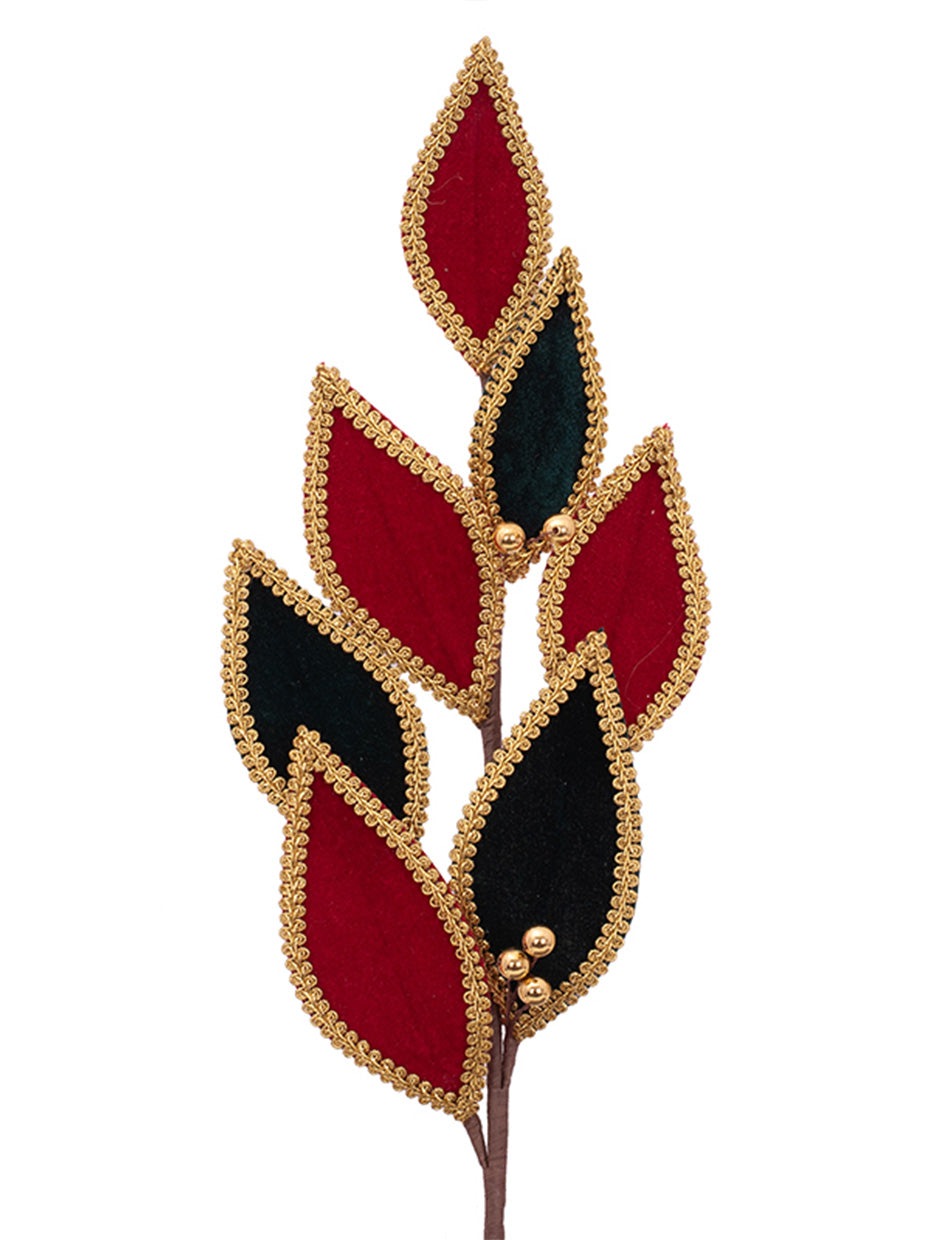 Harlequin Leaf Stem Emerald and red Velvet 68cm