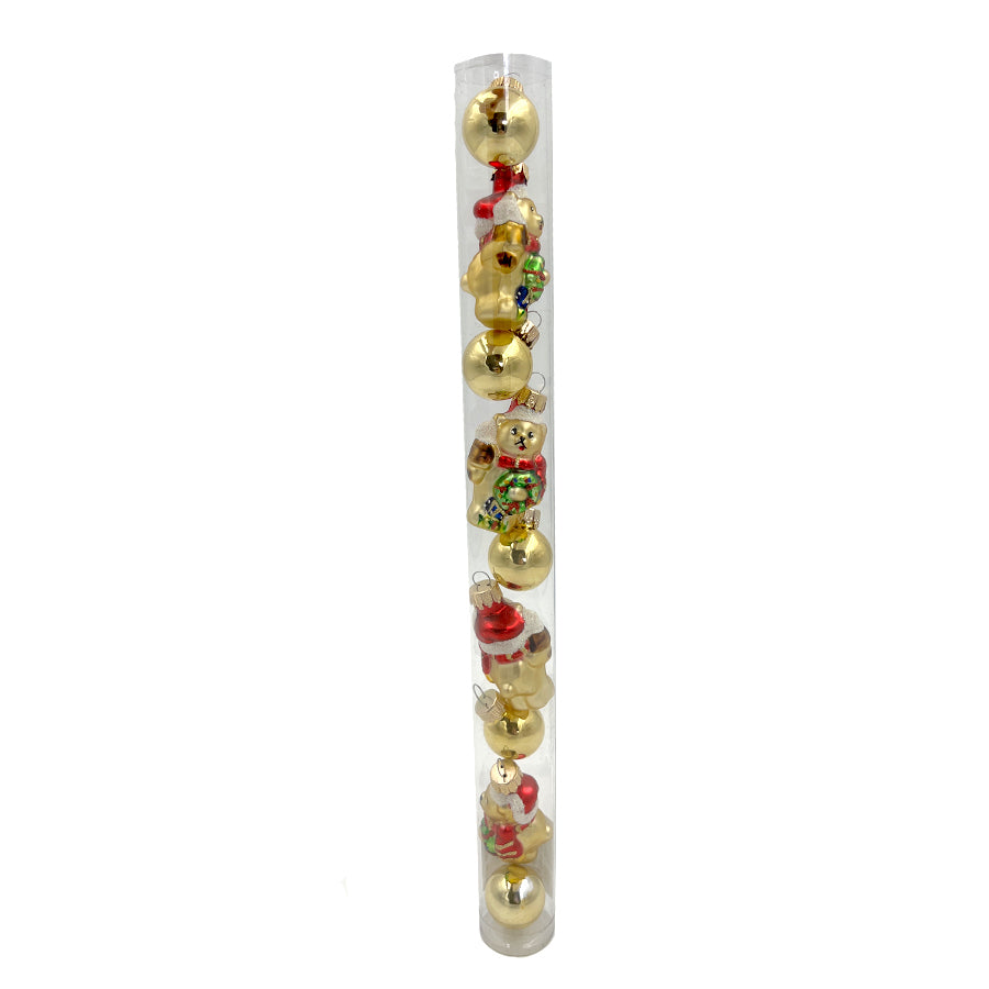 Glass Christmas Bauble single Mini figue ball - 18 / tube Teddy Bear