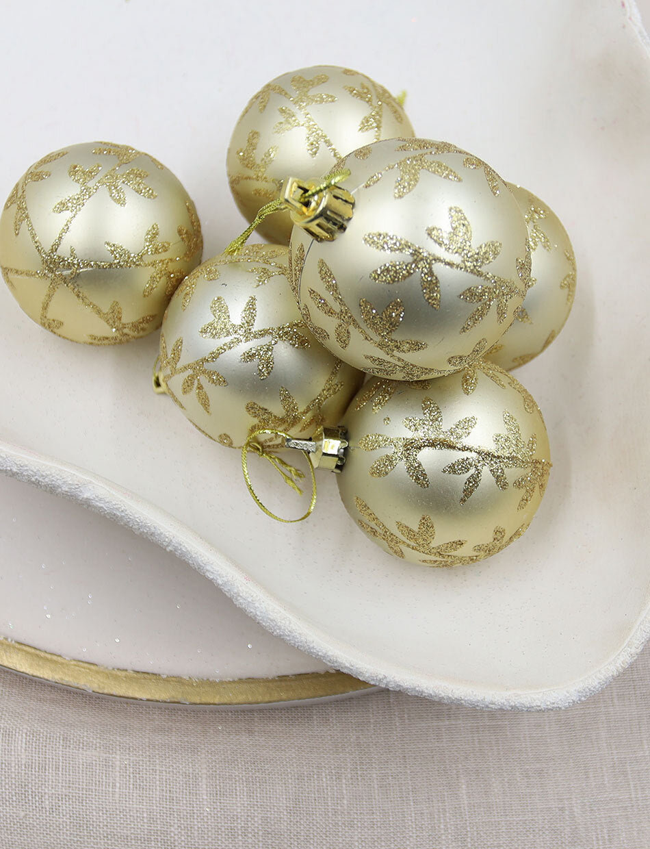 Gold Swirls 60mm Christmas Baubles 6 Pack