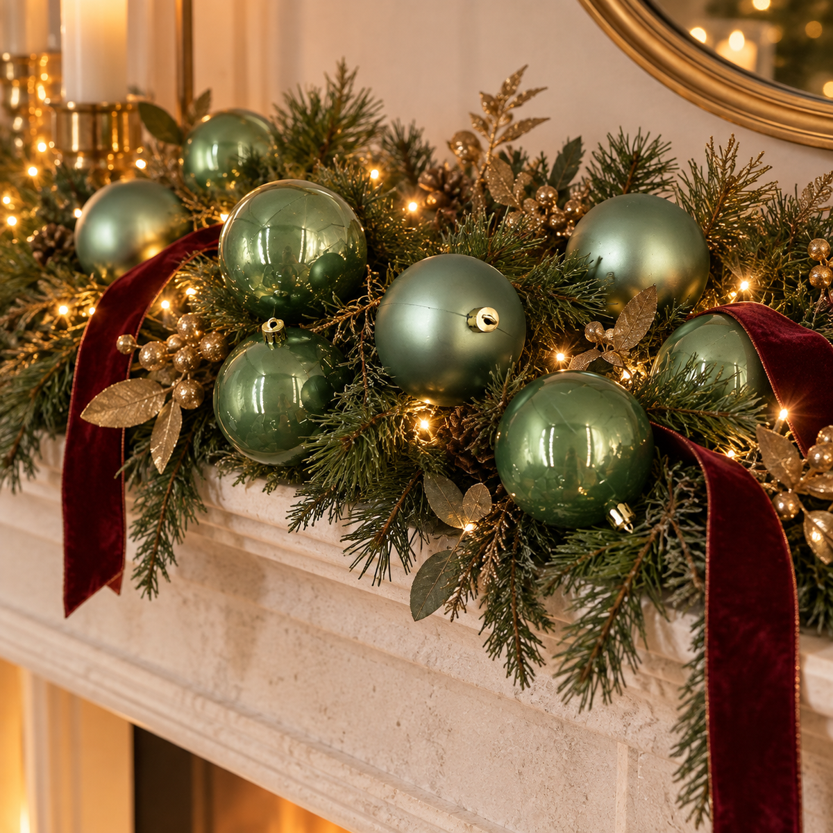 80mm Sage Christmas Baubles Pearl Matt Packs