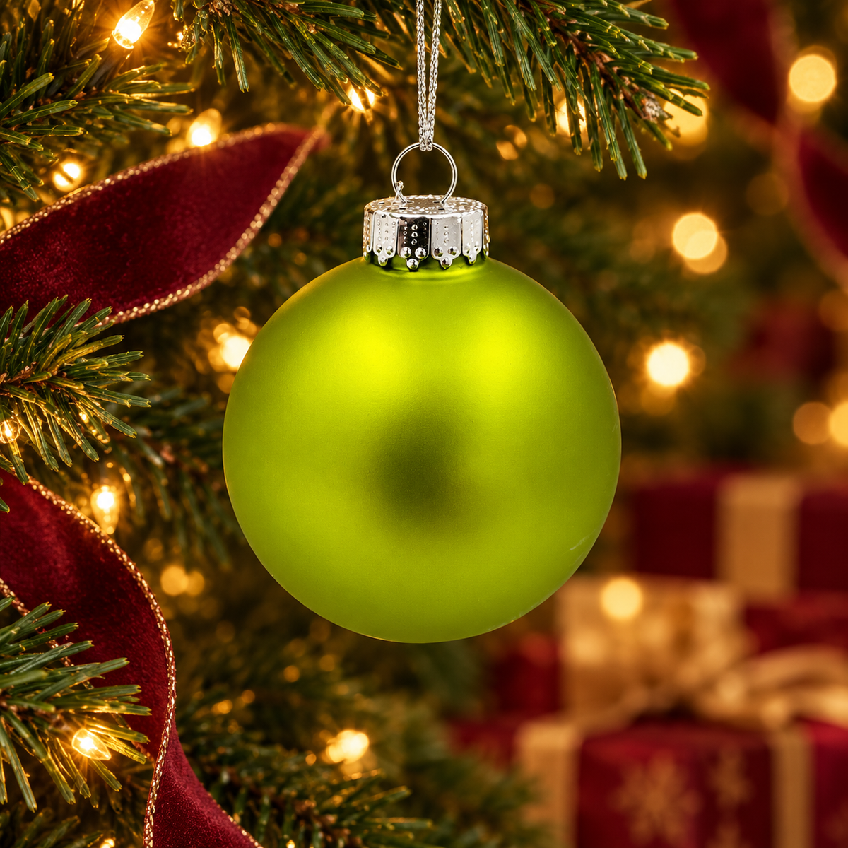Glass Christmas Bauble single Apple Green Matt 80mm