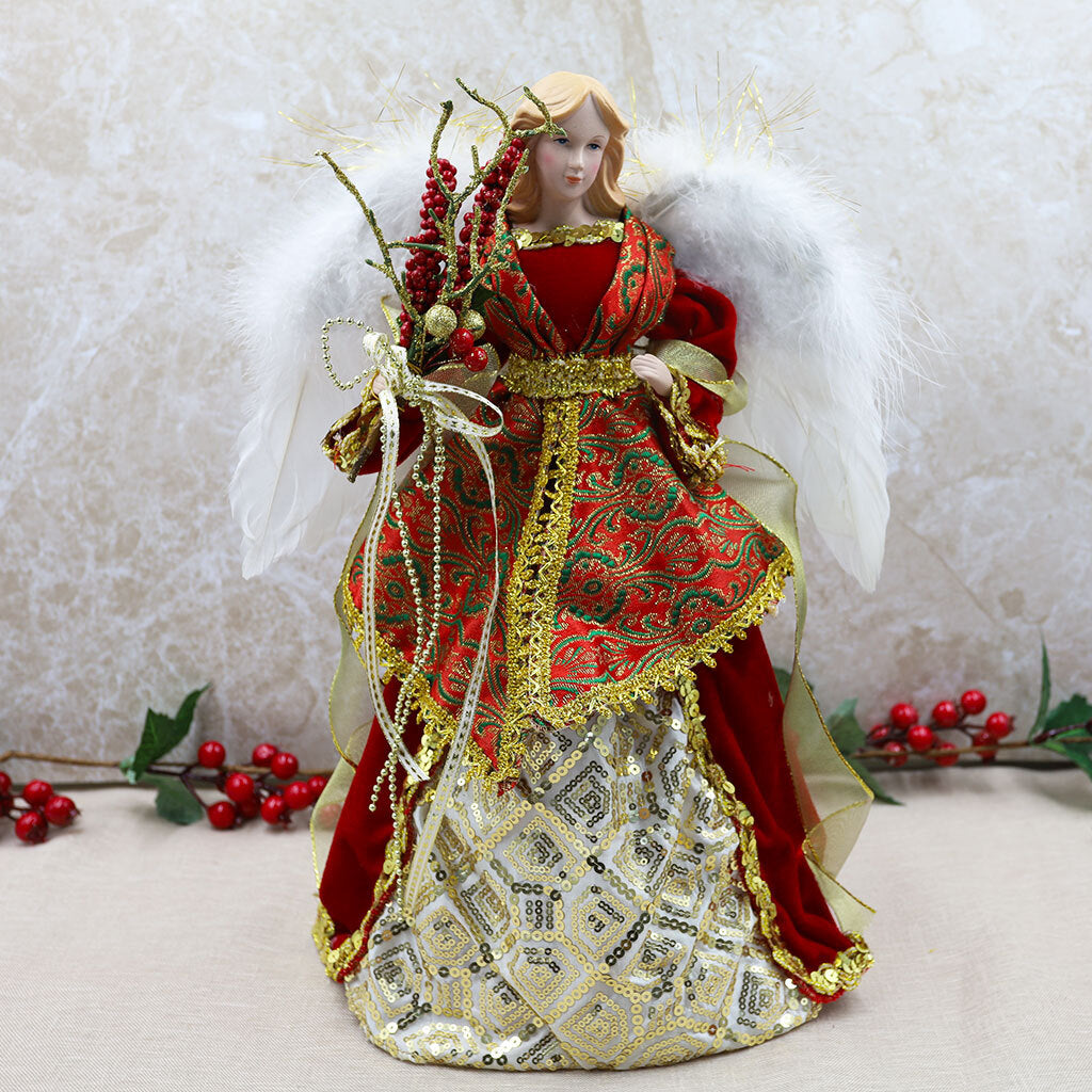 Red and Gold Angel Tree Topper 40cm