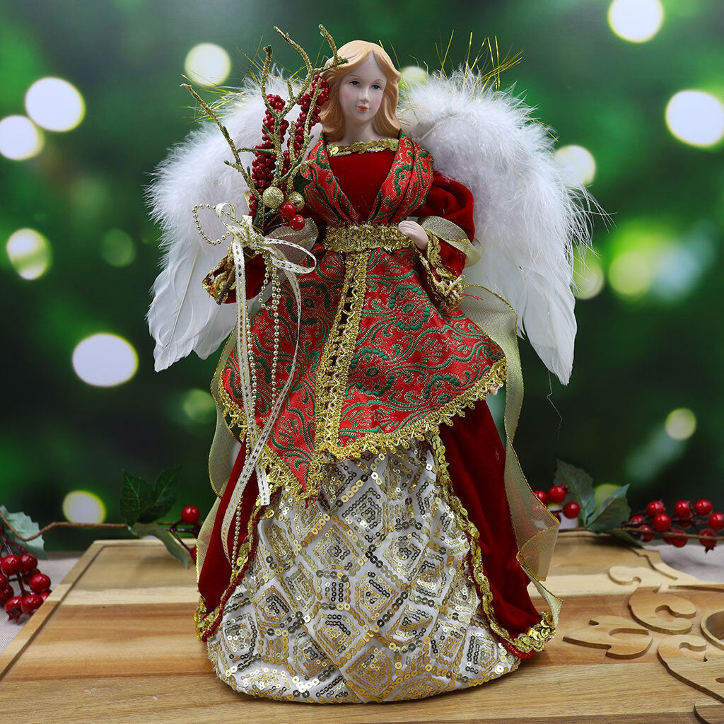 Red and Gold Angel Tree Topper 40cm