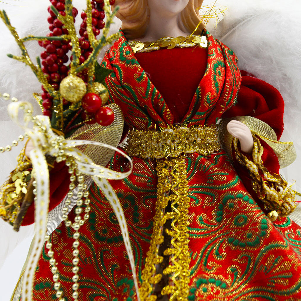 Red and Gold Angel Tree Topper 40cm
