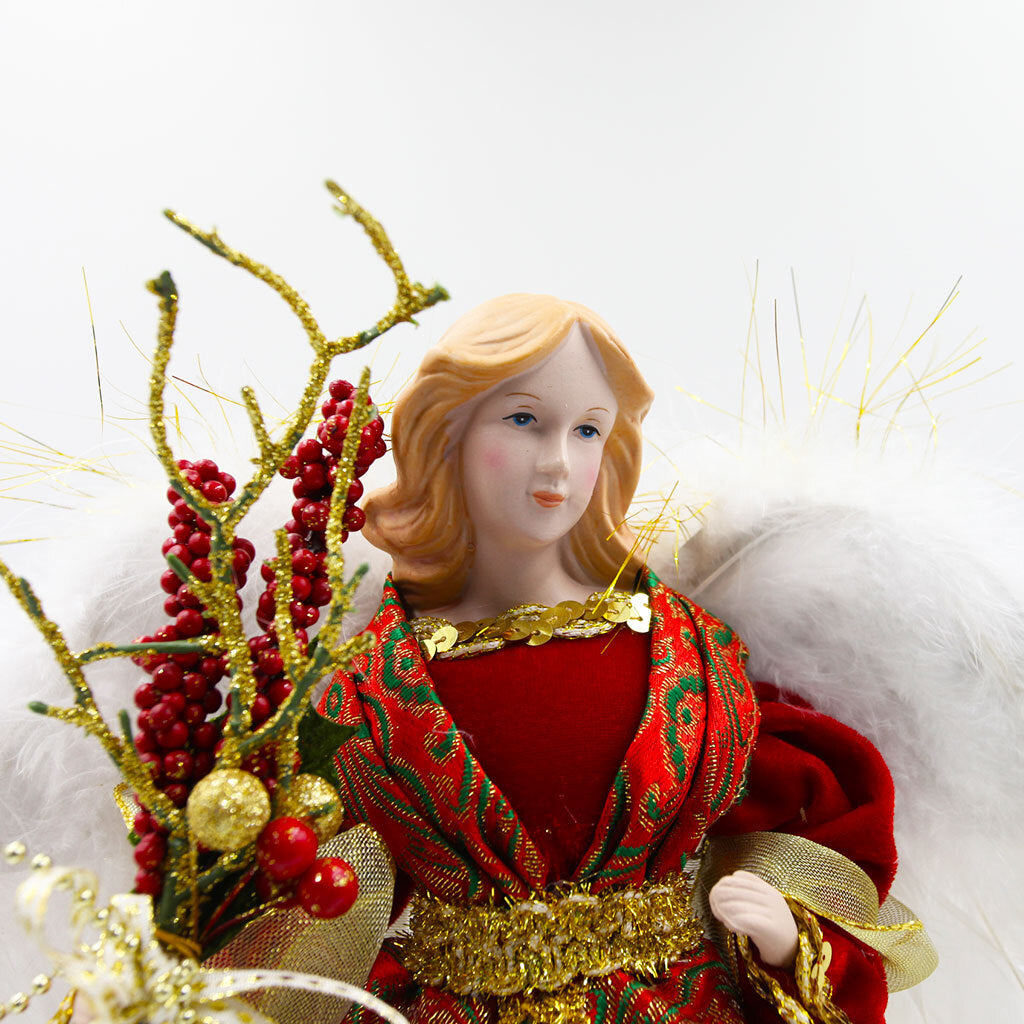 Red and Gold Angel Tree Topper 40cm