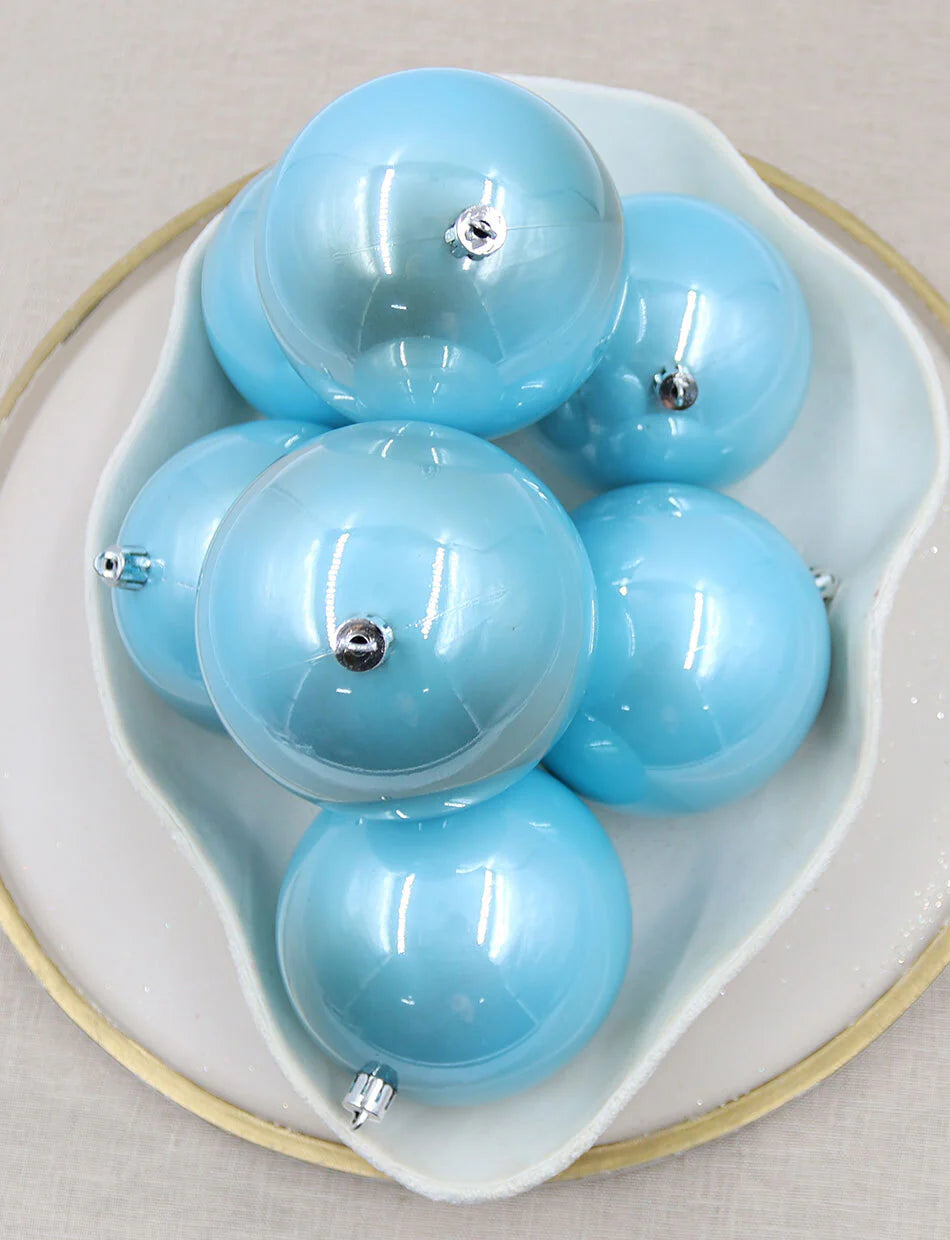 150mm Baby Blue Christmas Baubles Pearl