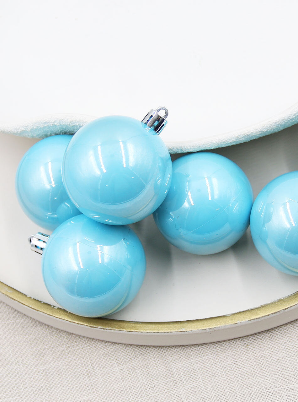 Baby Blue Christmas Baubles 70mm Pearl 6 Pack