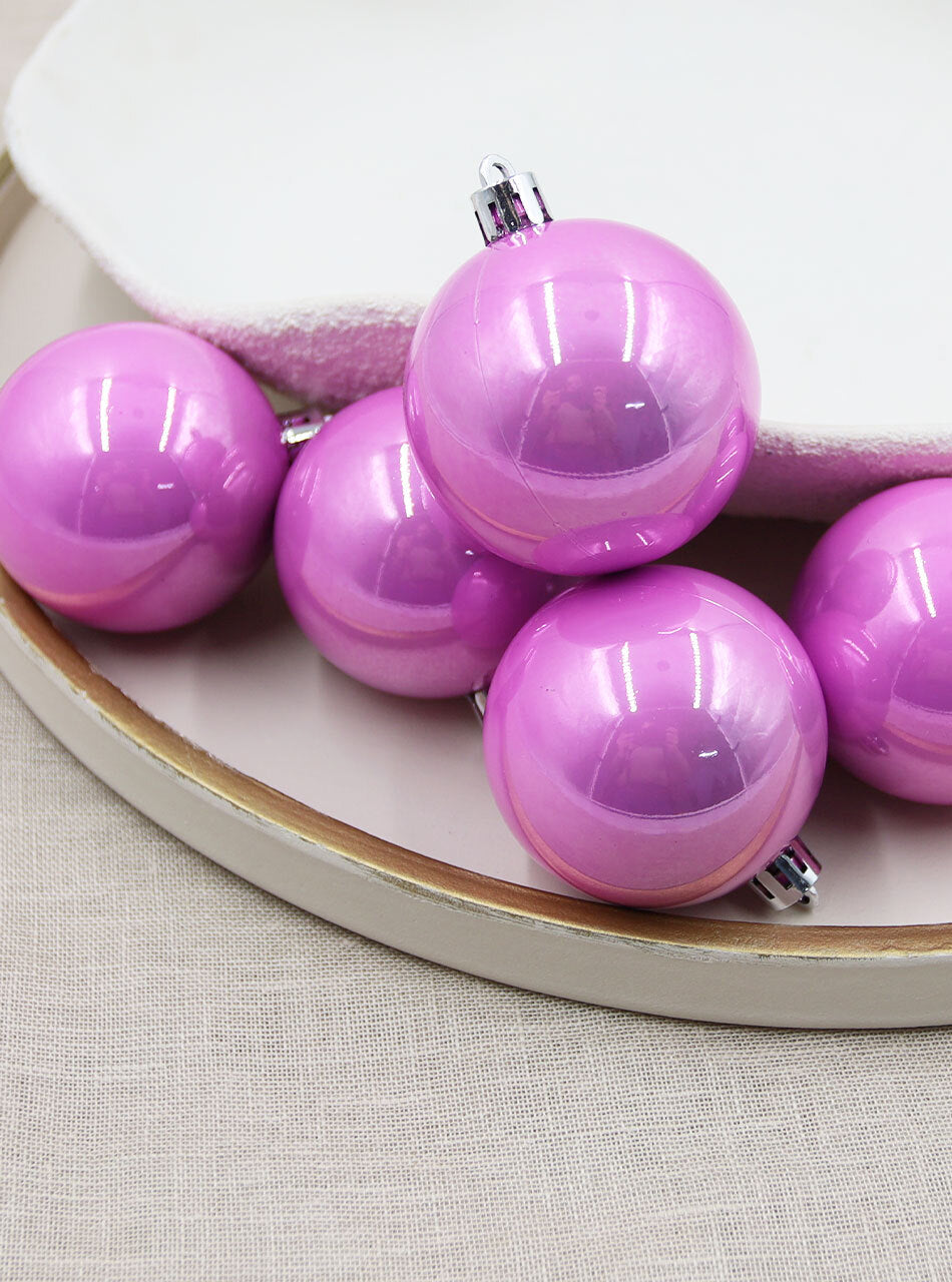 Baby Pink Christmas Baubles 70mm Pearl 6 Pack