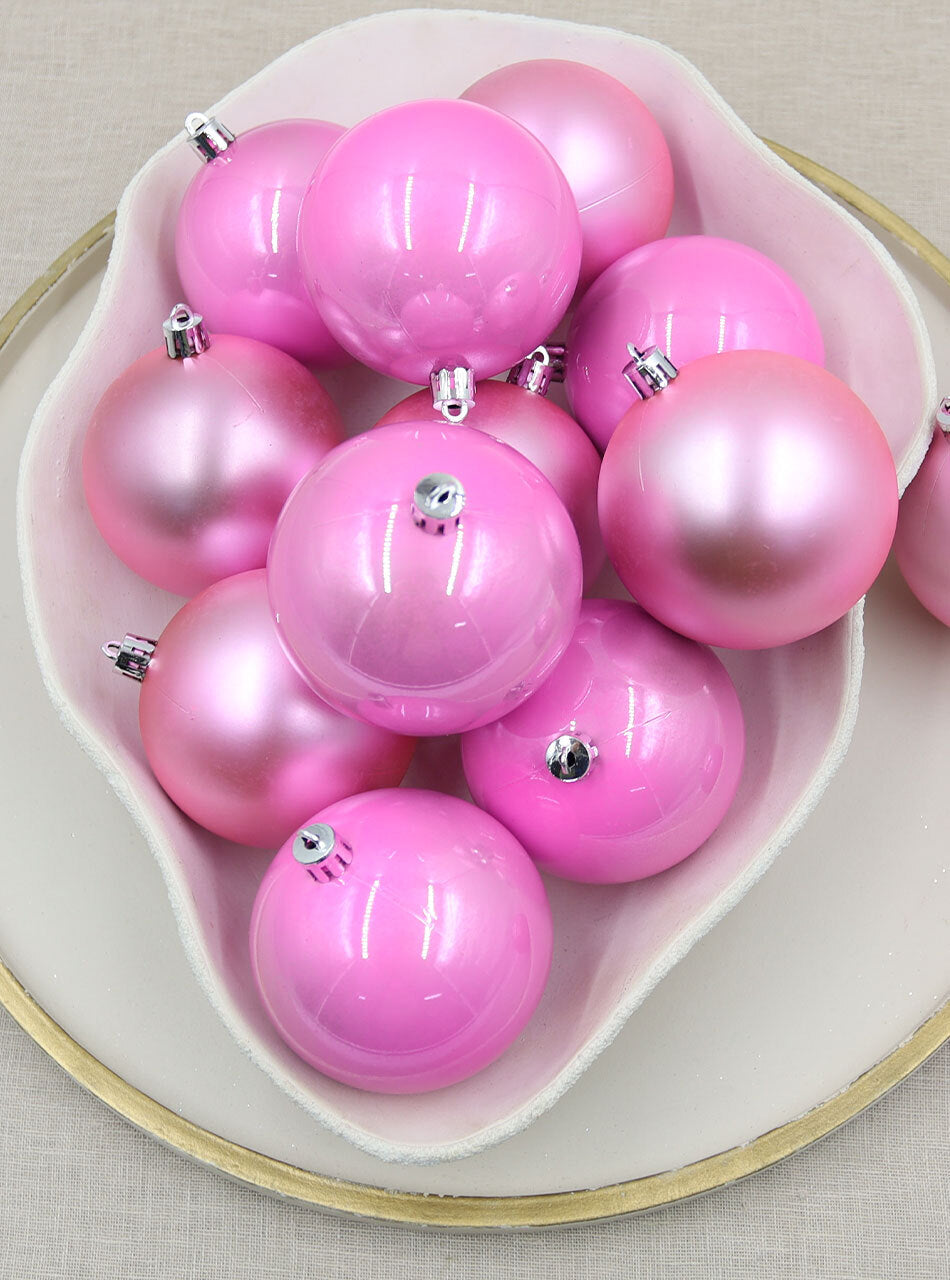 Baby Pink Christmas Baubles 80mm Pearl Matt 24 and 48 Pack