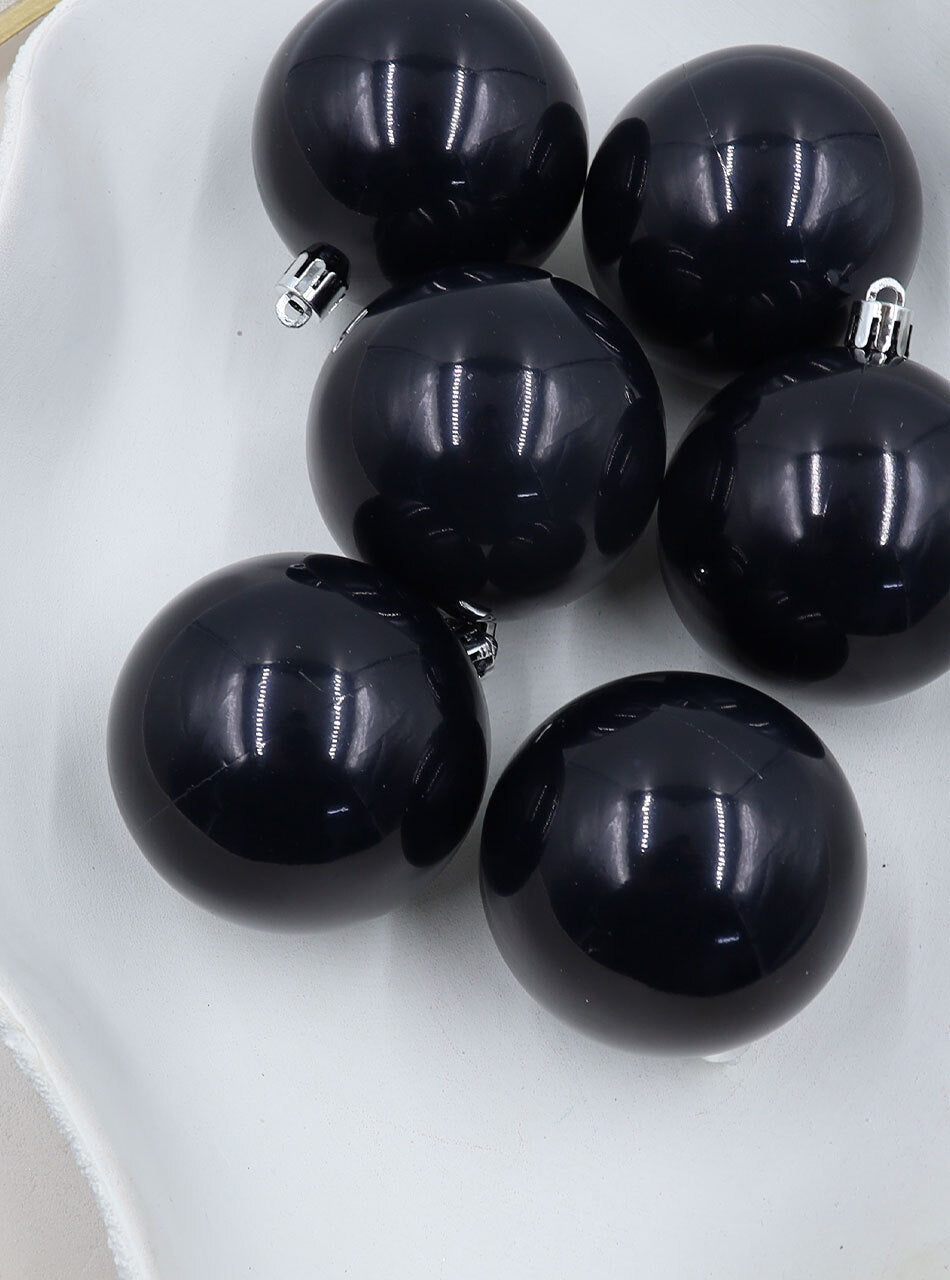 Black Christmas Baubles 80mm Pearl 6 Pack