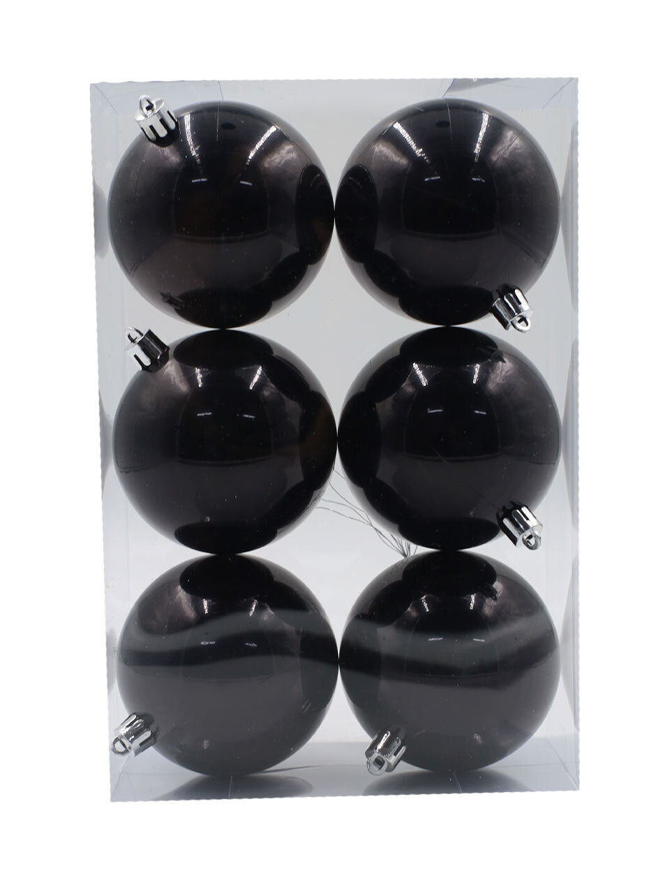 Black Christmas Baubles 80mm Pearl 6 Pack