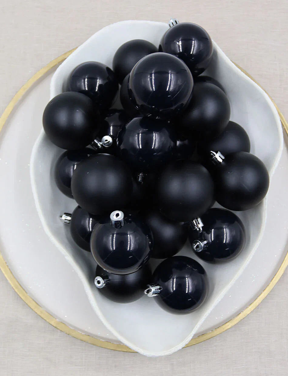Black Christmas Baubles 70mm Gloss Pearl Matt 48 Pack