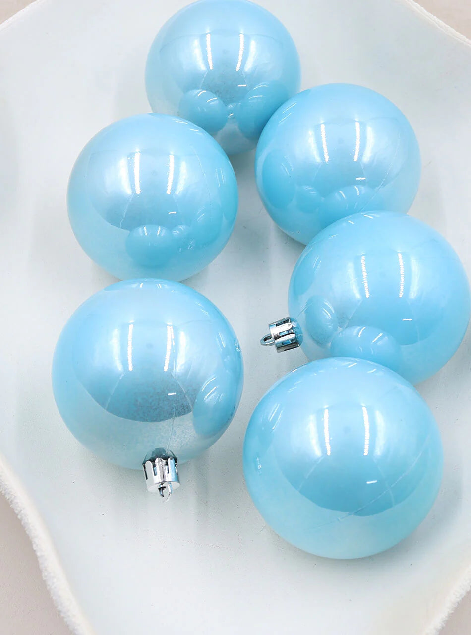 Baby Blue 200mm Christmas Baubles Pearl 4 Pack