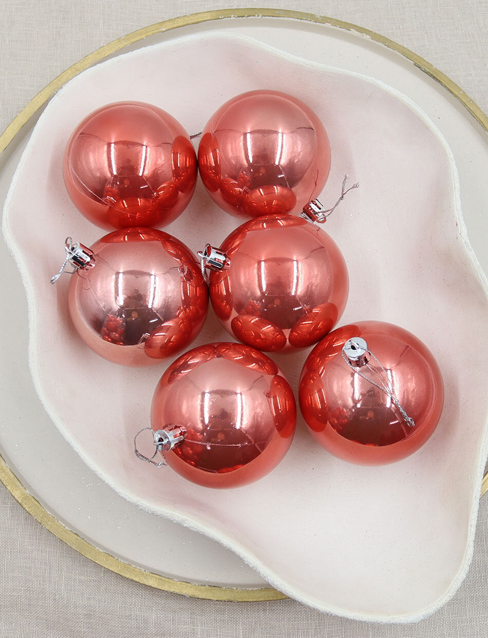 CORAL Christmas Baubles 70mm Pearl 6 Pack