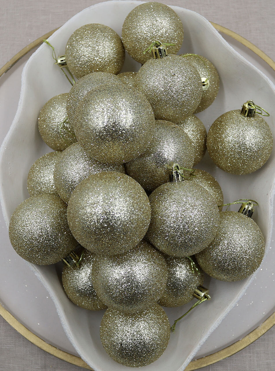 Gold Christmas Baubles 60mm Glitter 24 Pack