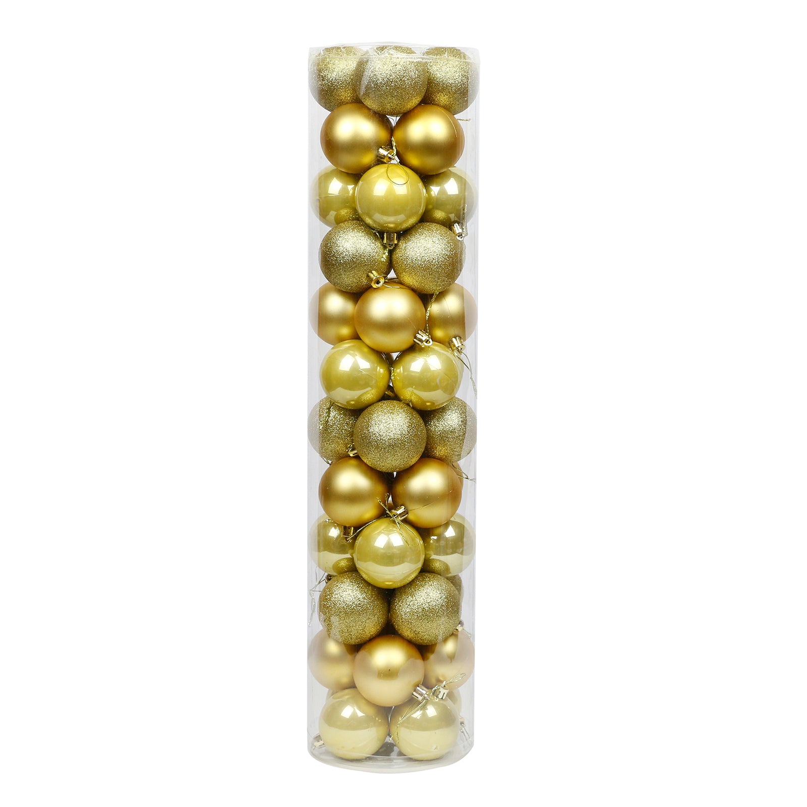 Gold Christmas Baubles 60mm Pearl Matt Glitter 48 Pack