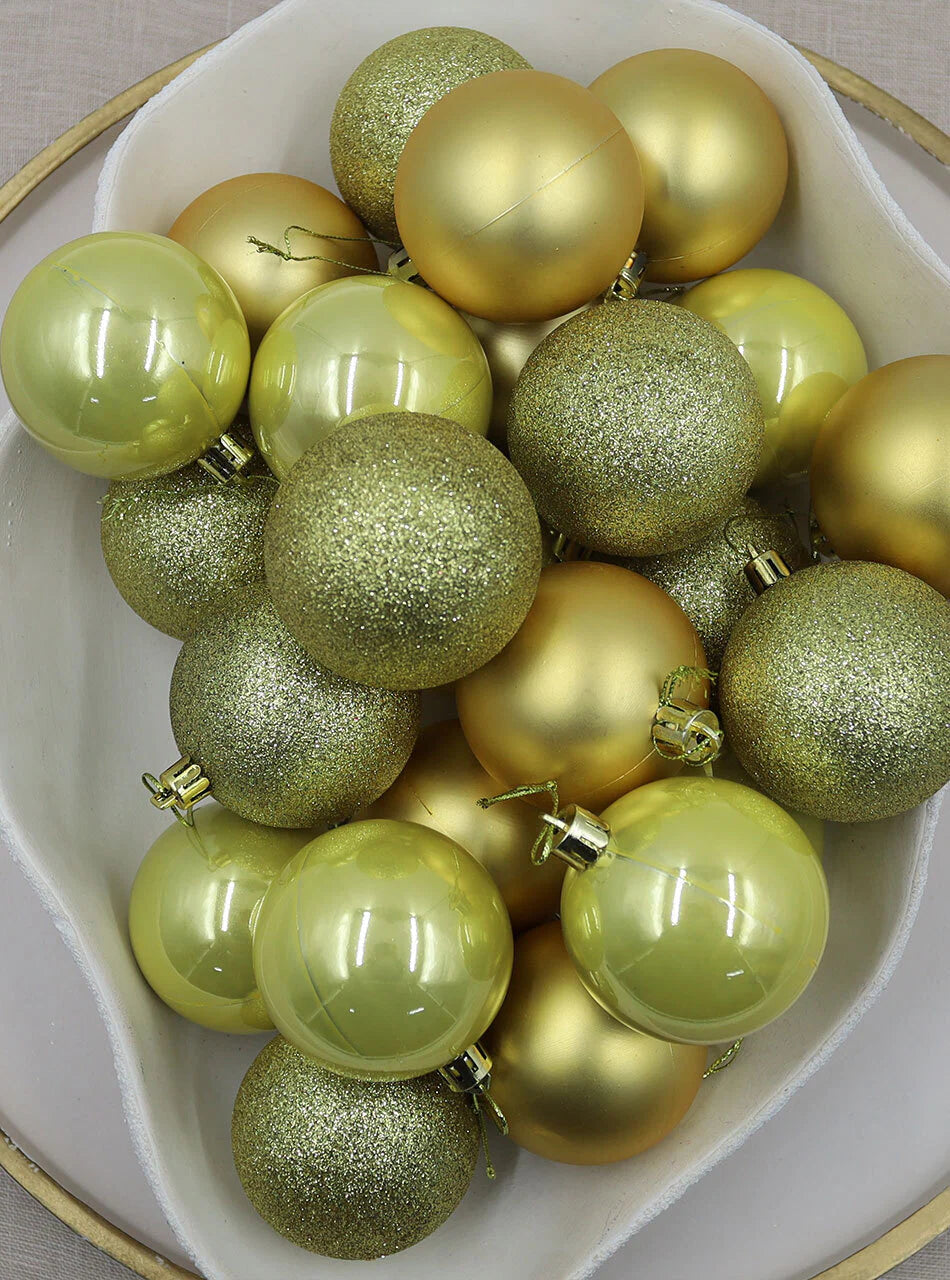 Gold Christmas Baubles 70mm Pearl Matt Glitter 48 Pack