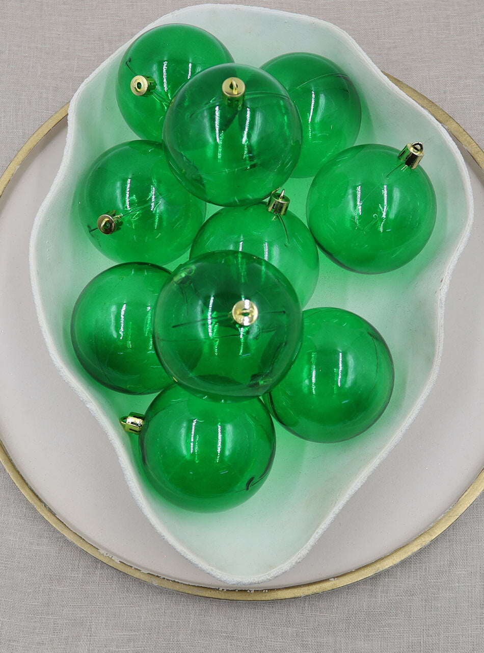 Green Clear Christmas Baubles 80mm 24 & 48 Packs