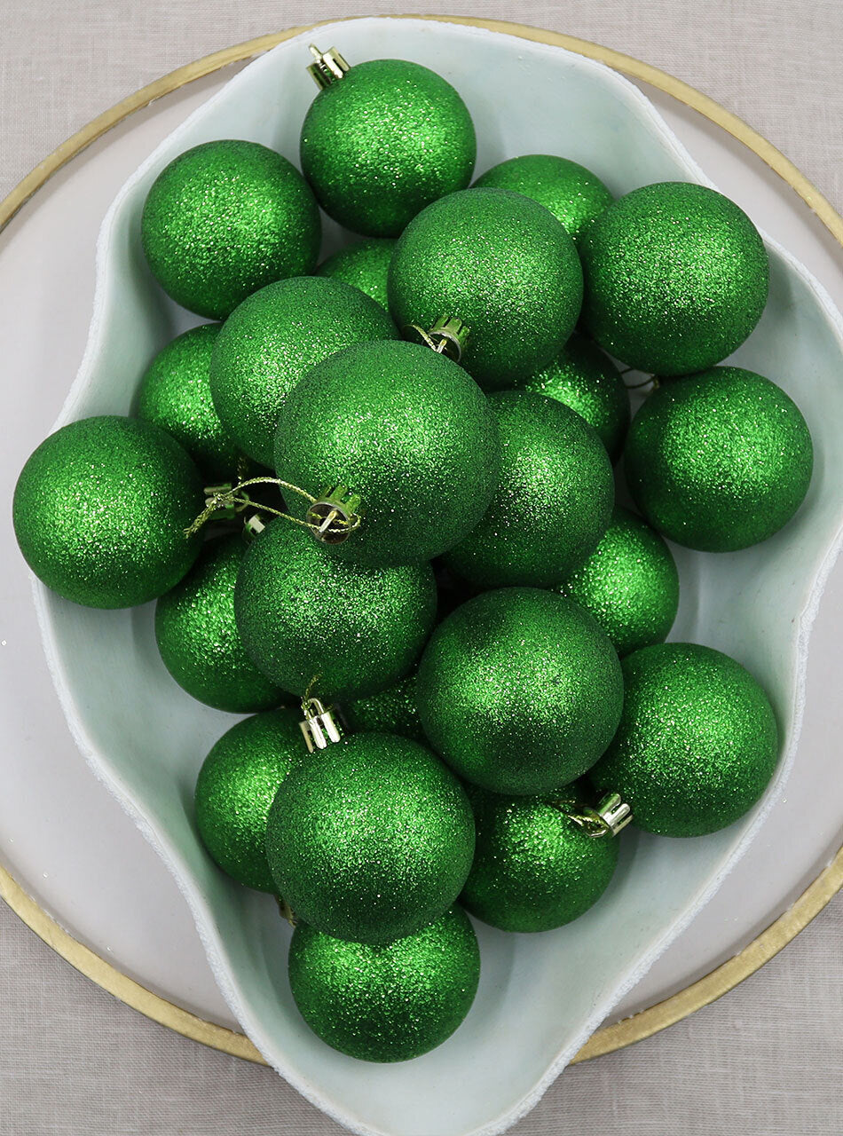 GREEN 60mm Christmas Baubles Glitter Packs