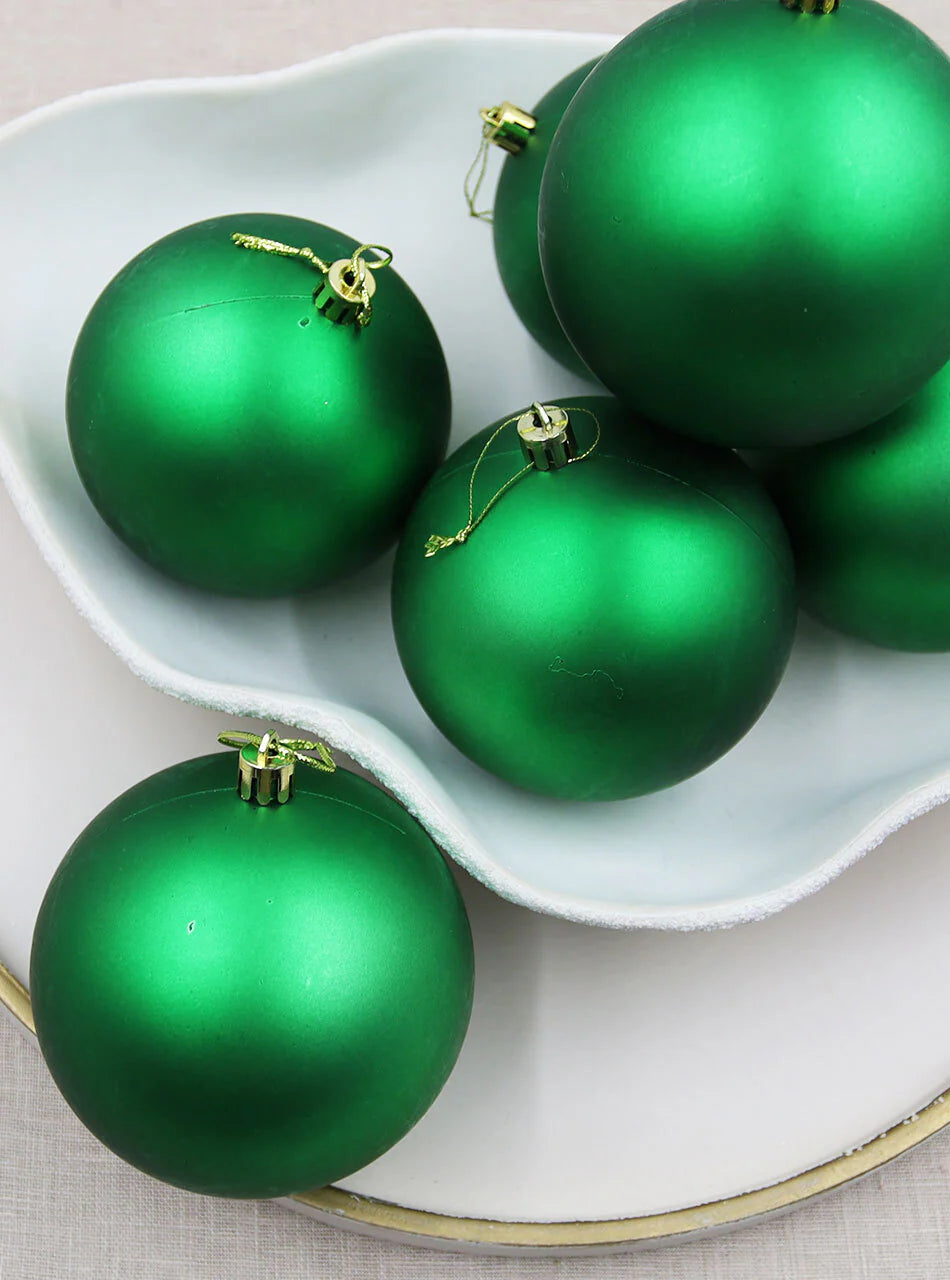 3 Green Christmas Baubles Matt 150mm