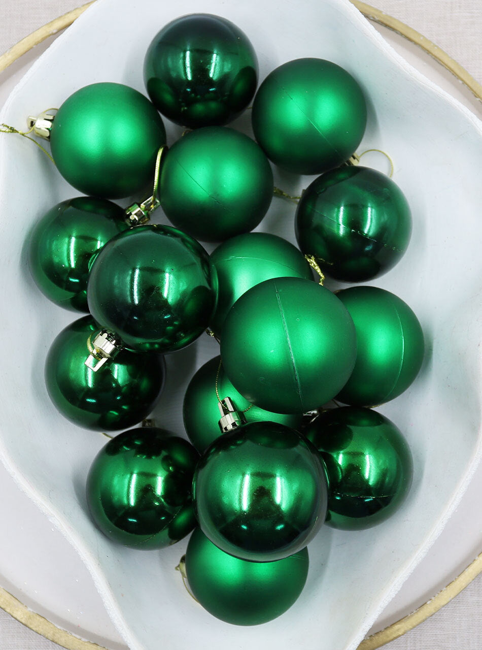 GREEN 60mm Christmas Baubles Gloss Matte 16 Pack