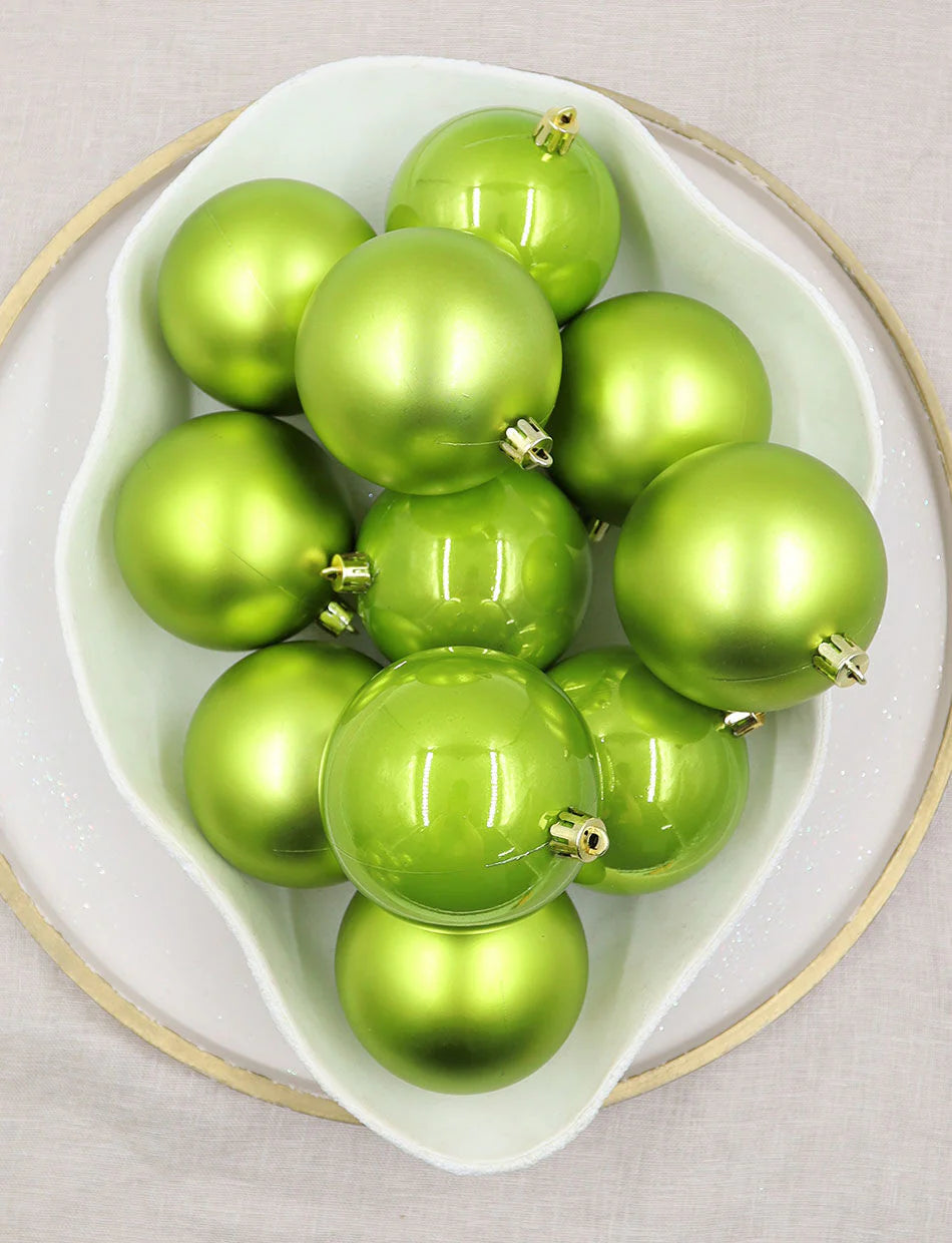 Lime Green Christmas Baubles 70mm Pearl Matt Packs
