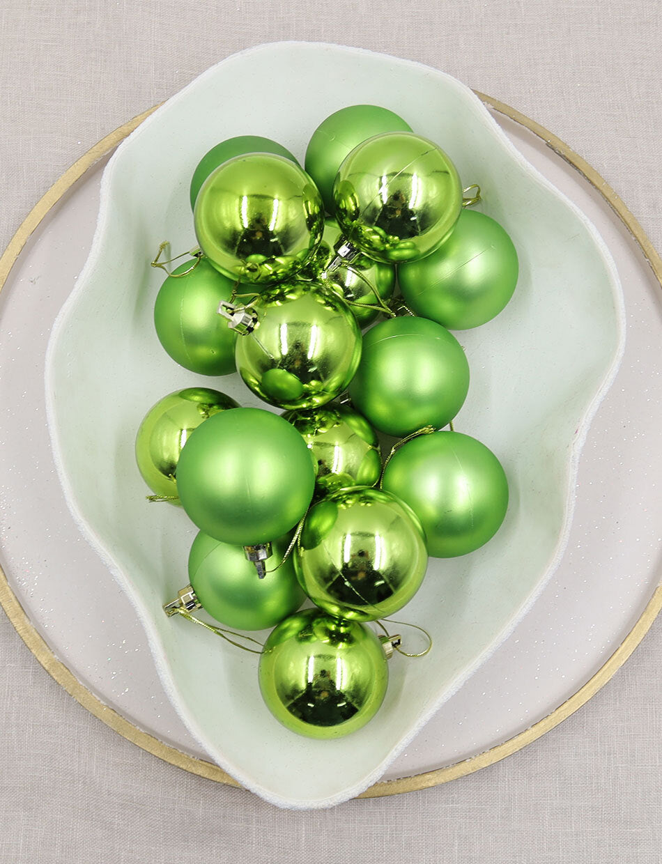 APPLE GREEN 60mm Christmas Baubles Gloss Matte 16 Pack