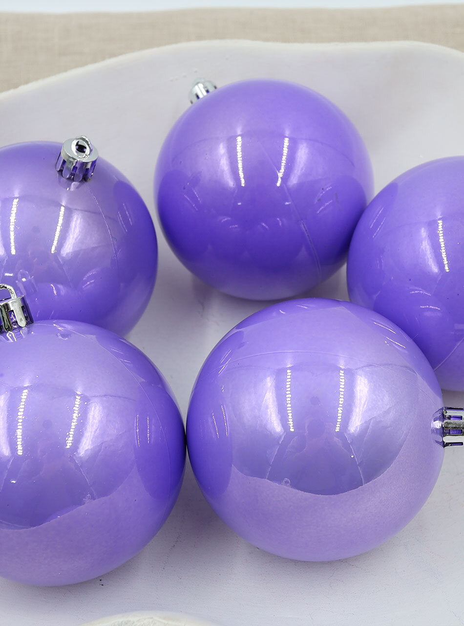 Light Purple Christmas Baubles 80mm 6 Pack Pearl