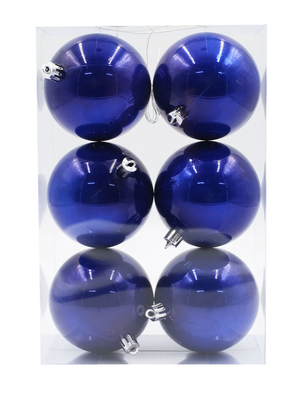 Royal Blue Christmas Baubles 80mm Pearl 6 Pack