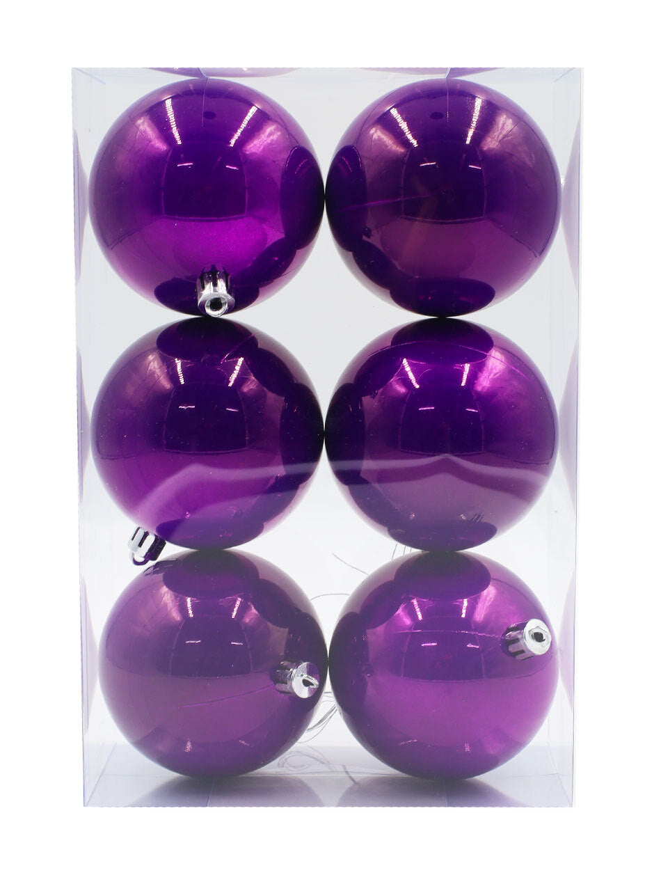 Purple Christmas Baubles 80mm Pearl 6 Pack