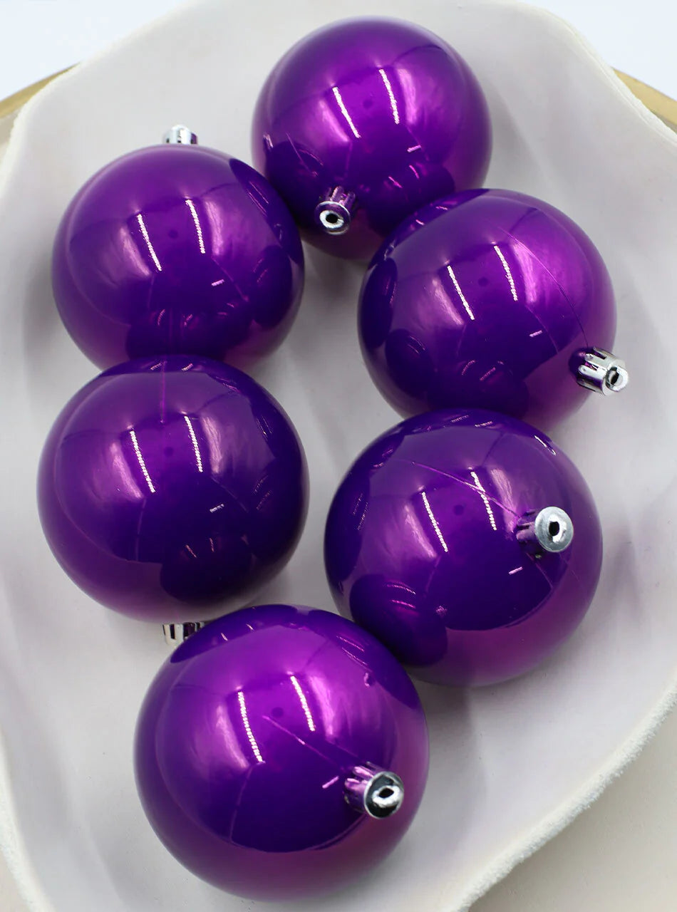 3 PURPLE Christmas Baubles Pearl 150mm