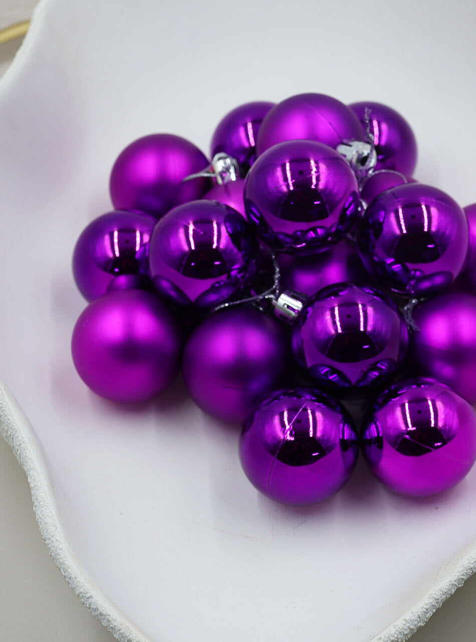 PURPLE 40mm Christmas Baubles Pearl Matt 24 pack