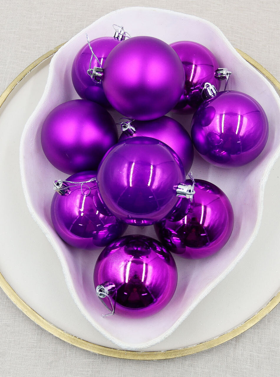 PURPLE Christmas Baubles 80mm 24 & 48 Packs Pearl Matt