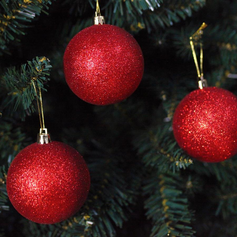 Red Christmas Baubles 70mm Glitter
