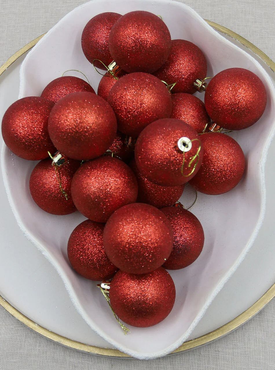 80mm RED Christmas Baubles Glitter Packs