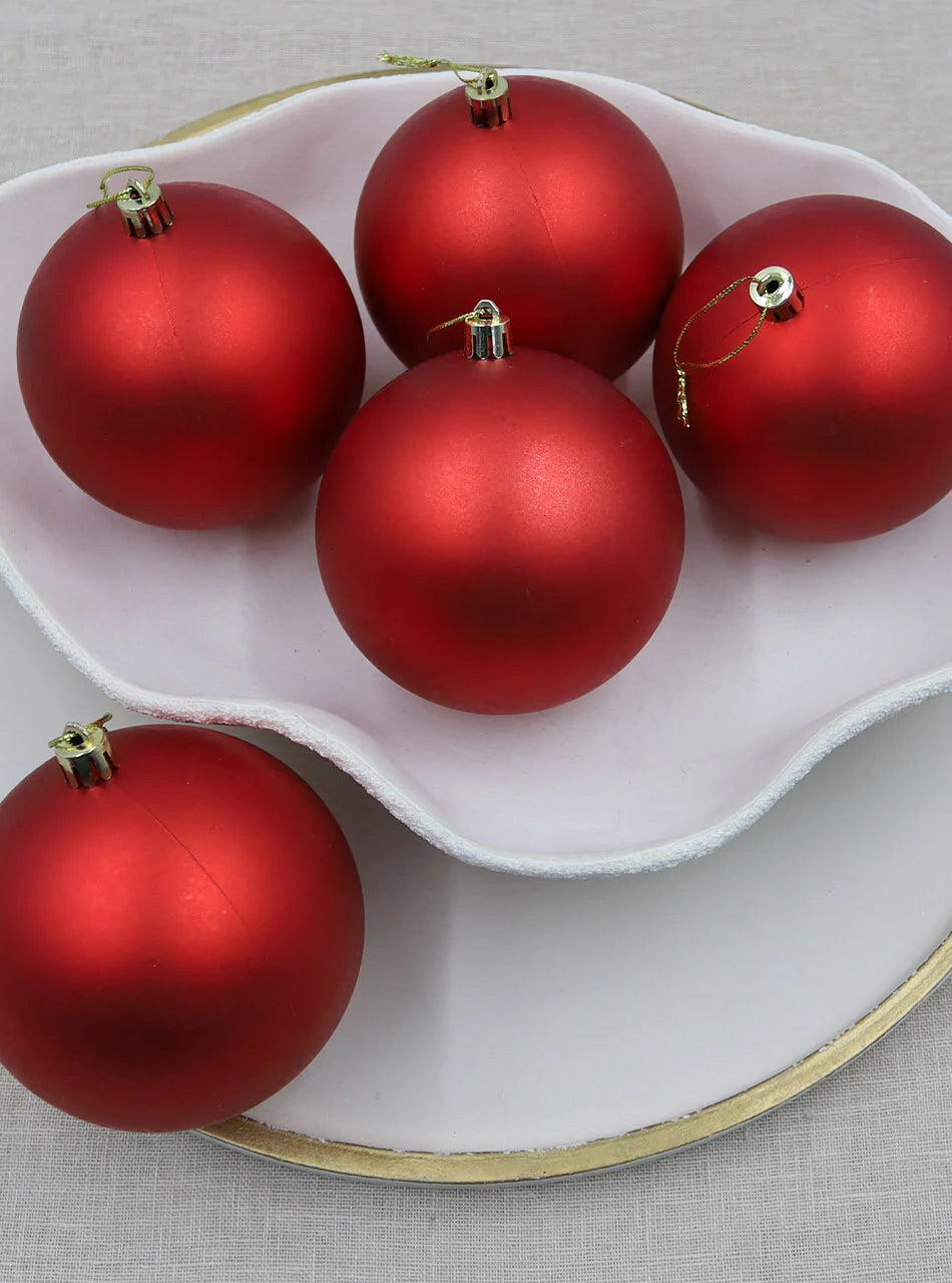 3 Red Christmas Baubles Matt 150mm