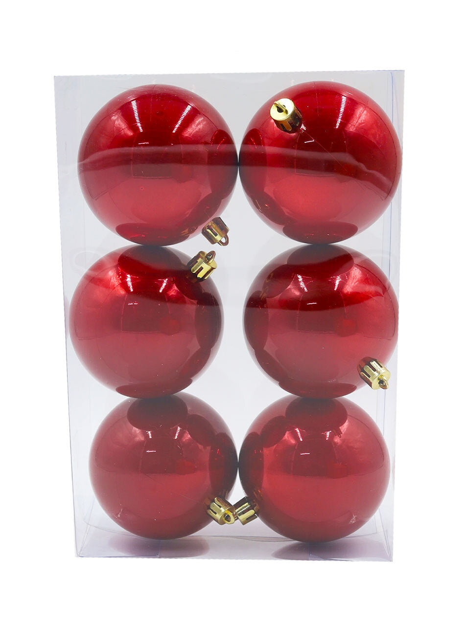 Red Christmas Baubles 80mm Pearl 6 Pack