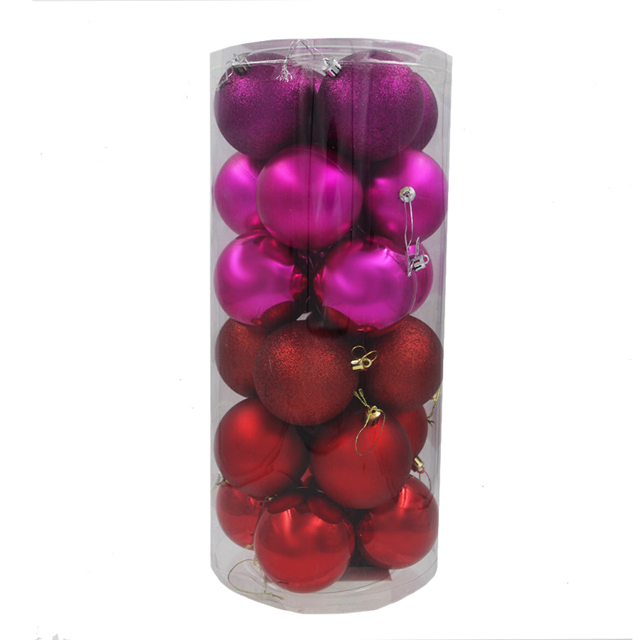 RED HOT PINK MIX Christmas Baubles 80mm 24 & 48 Packs