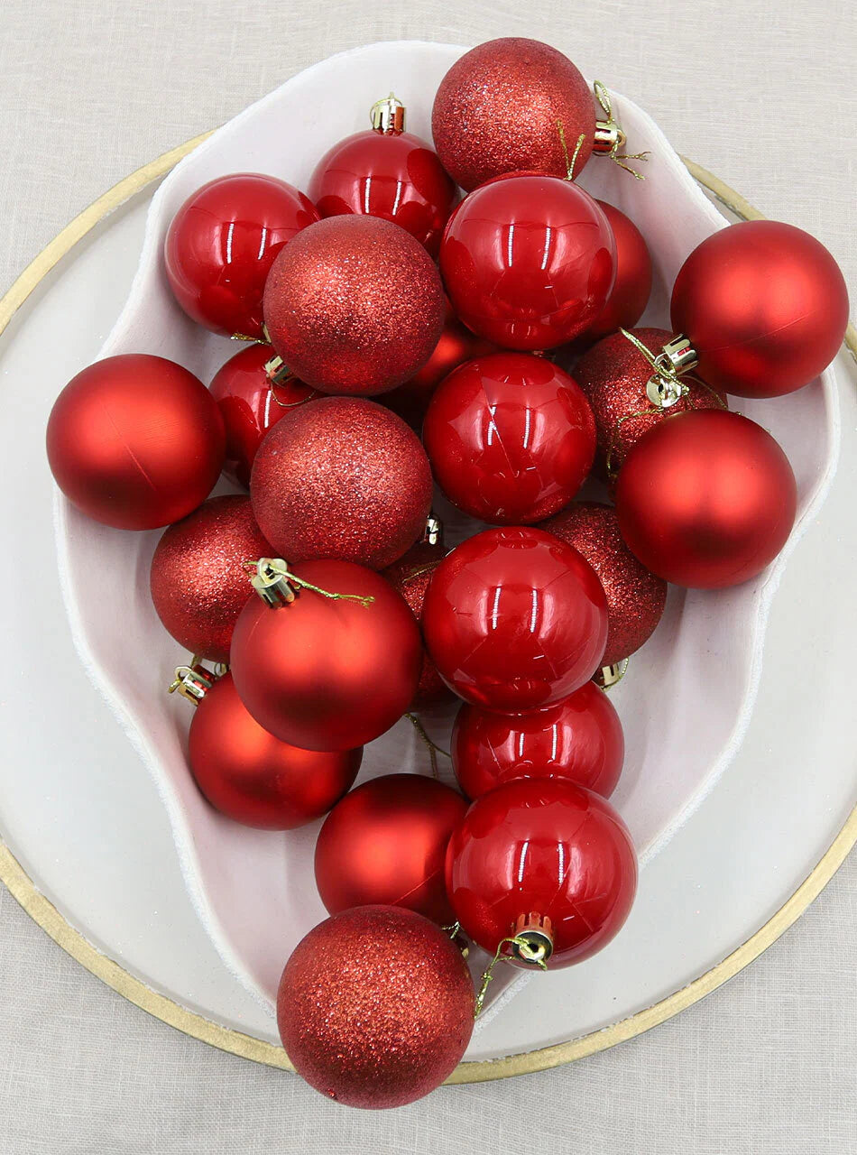 Red Christmas Baubles 60mm Pearl Matt Glitter 48 Pack