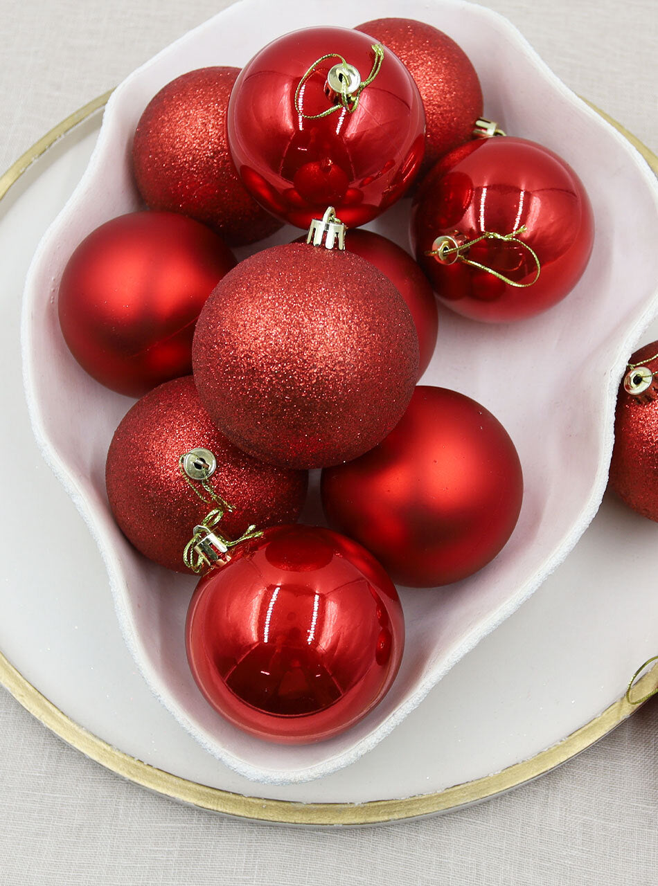 Red Christmas Baubles 80mm Pearl Matt Glitter 48 Pack